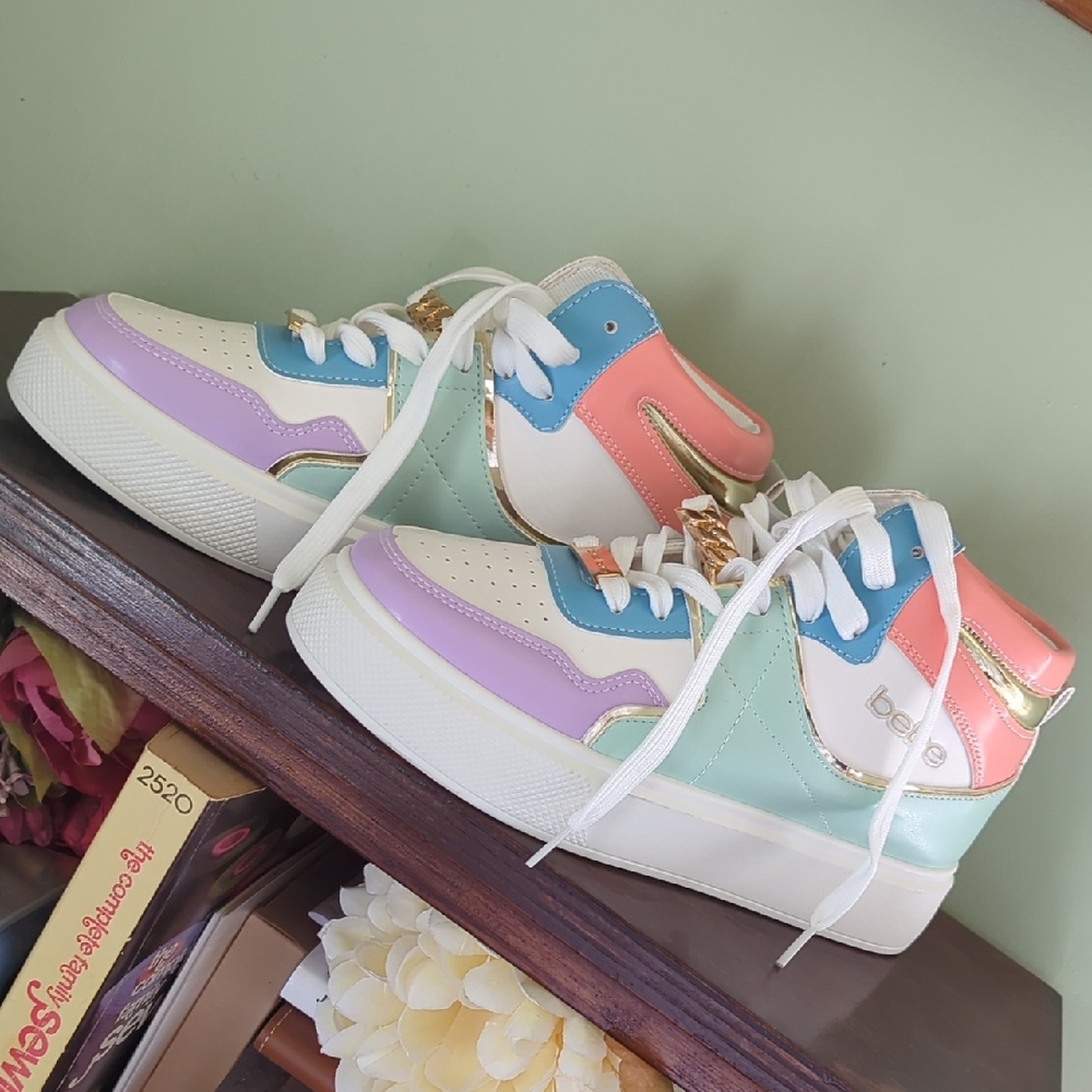 Bebe Pastel High-Top Sneakers with Gold Accents